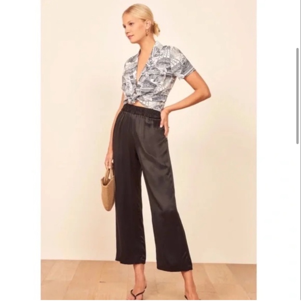 Reformation Silk Black Wide Leg Cropped Pants